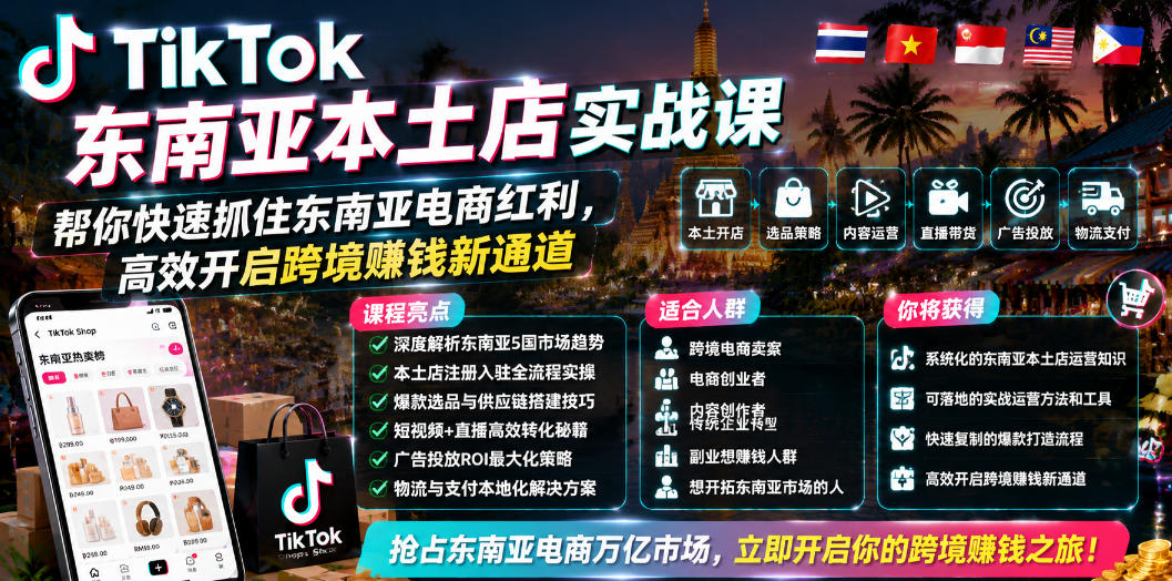 TikTok东南亚本土店实战课，帮你快速抓住东南亚电商红利，高效开启跨境賺钱新通道-翌晨科技网