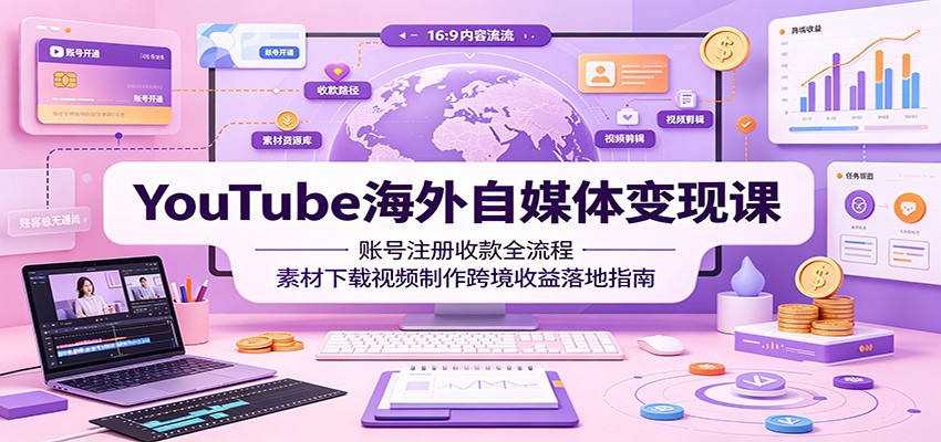 YouTube海外自媒体变现课：账号注册收款全流程，素材下载视频制作跨境收益落地指南-翌晨科技网