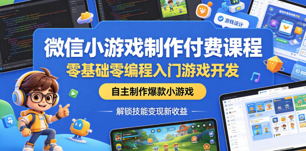 微信小游戏制作付费课程，零基础零编程入门游戏开发，自主制作爆款小游戏，解锁技能变现新收益-翌晨科技网