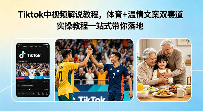 Tiktok中视频解说教程，体育+温情文案双赛道实操教程一站式带你落地，教你出海賺美刀-翌晨科技网