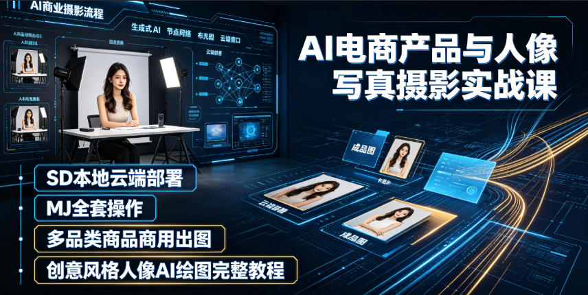 AI电商产品与人像写真摄影实战课｜SD本地云端部署、MJ全套操作、多品类商品商用出图、创意风格人像AI绘图完整教程-翌晨科技网