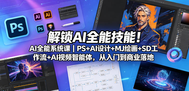 解锁AI全能技能！AI全能系统课｜PS+AI设计+MJ绘画+SD工作流+AI视频智能体，从入门到商业落地-翌晨科技网