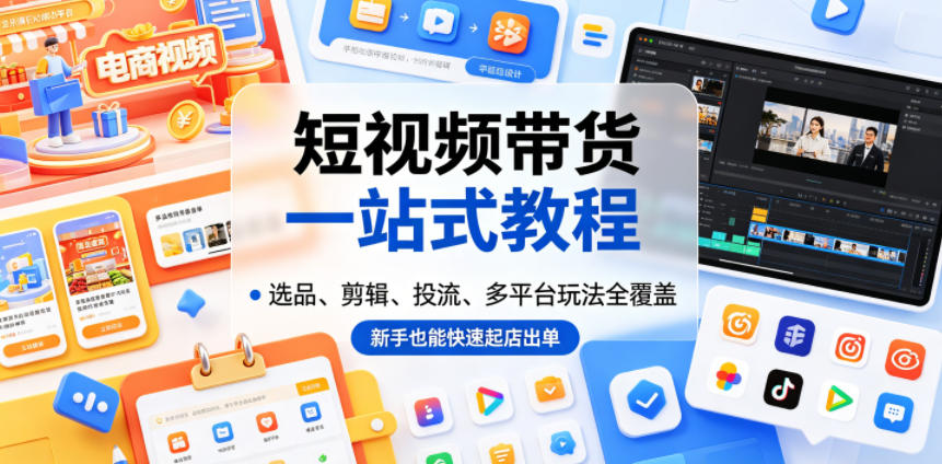 短视频带货一站式教程，选品、剪辑、投流、多平台玩法全覆盖，新手也能快速起店出单-翌晨科技网