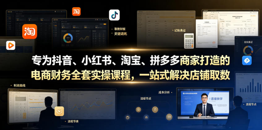 专为抖音、小红书、淘宝、拼多多商家打造的电商财务全套实操课程，一站式解决店铺取数、记账、报税全流程难题-翌晨科技网