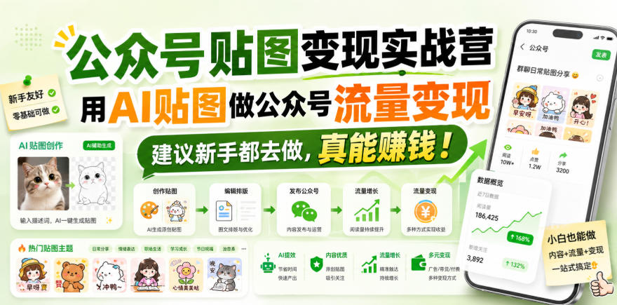 公众号贴图变现实战营，用AI贴图做公众号流量变现，建议新手都去做，真能賺钱！-翌晨科技网