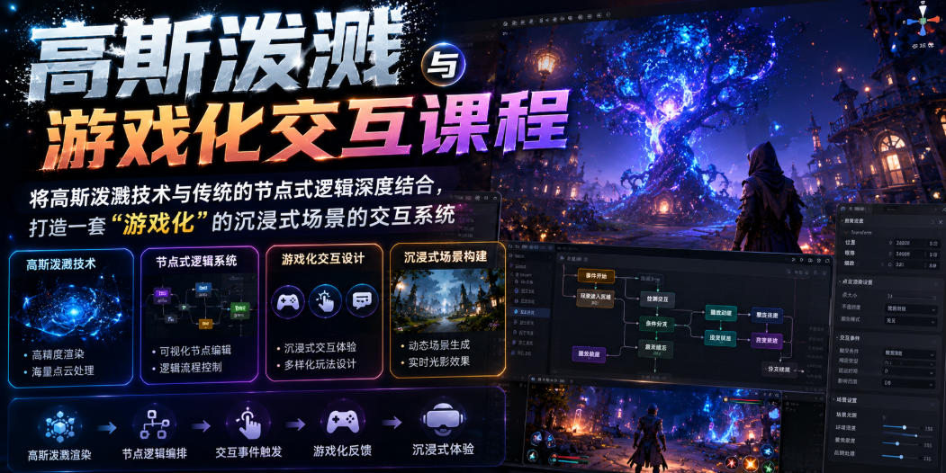 高斯泼溅与游戏化交互课程，将高斯泼溅技术与传统的节点式逻辑深度结合，打造一套“游戏化”的沉浸式场景的交互系统-翌晨科技网