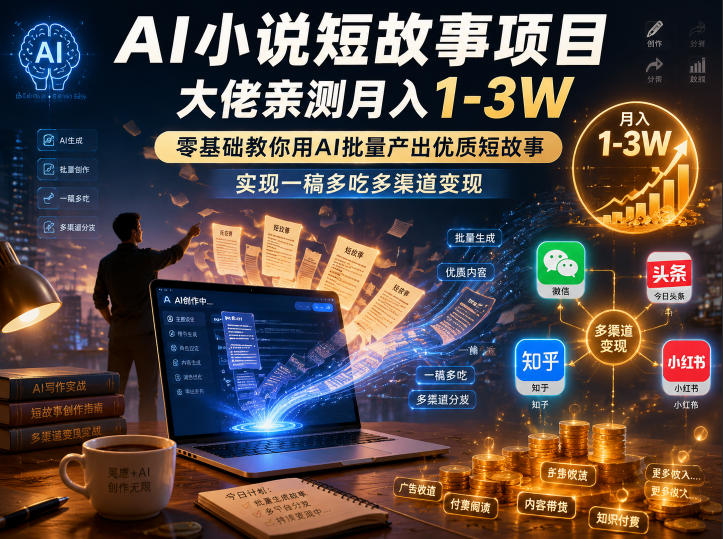 AI小说短故事项目，大佬亲测月入1-3W，零基础教你用AI批量产出优质短故事，实现一稿多吃多渠道变现-翌晨科技网