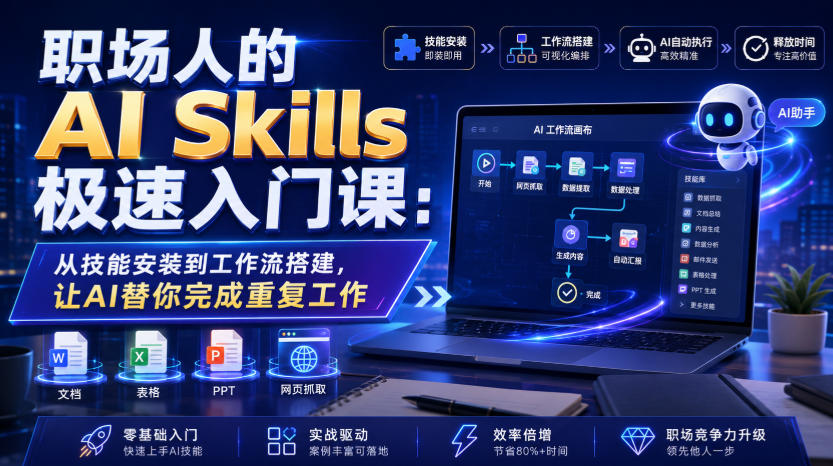 职场人的AI Skills极速入门课：从技能安装到工作流搭建，让AI替你完成重复工作-翌晨科技网