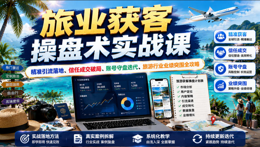 旅业获客操盘术实战课｜精准引流落地、信任成交破局、账号守盘迭代、旅游行业业绩突围全攻略-翌晨科技网