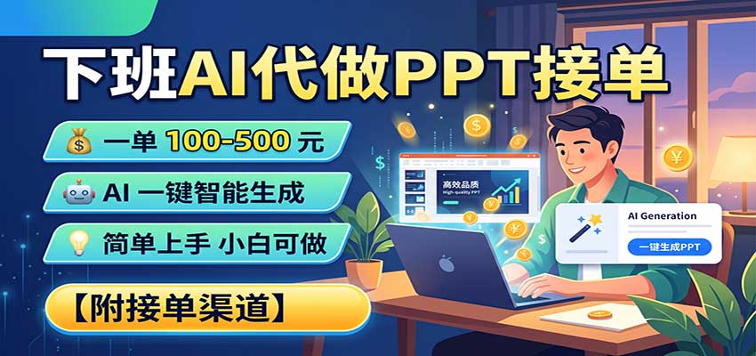 下班AI代做PPT接单,一单100-500,AI一键生成,小白也能做,附接单渠道-翌晨科技网