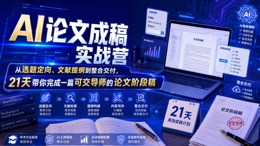 AI论文成稿实战营，从选题定向、文献提纲到整合交付，21天带你完成一篇可交导师的论文阶段稿-翌晨科技网