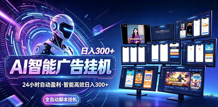 AI智能广告挂G项目,无需人工,单机稳定日入200+,可矩阵放大,24小时不间断刷广告賺收益【揭秘】-翌晨科技网