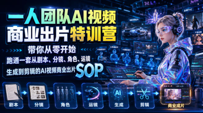 一人团队AI视频商业出片实战课：带你从零开始跑通一套从剧本、分镜、角色、运镜、生成到剪辑的AI视频商业出片SOP-翌晨科技网