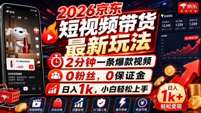 2026京东短视频带货最新玩法，2分钟一条爆款视频，0粉丝，0保证金，日入1k，小白轻松上手【揭秘】-翌晨科技网