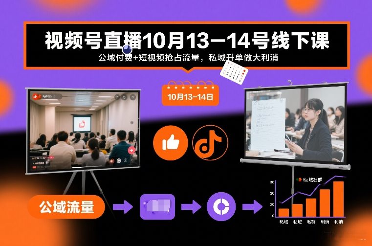 视频号直播10月13-14号线下课，公域付费+短视频抢占流量，私域升单做大利消-翌晨科技网