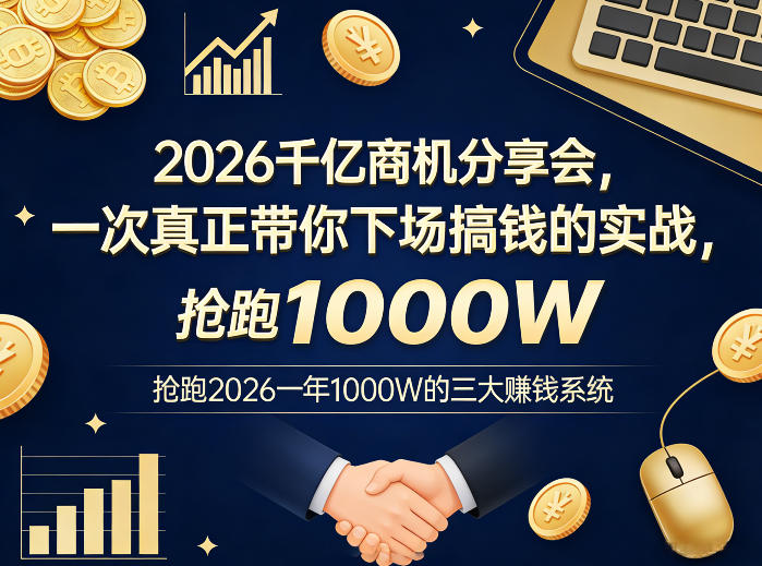 2026千亿商机分享会，一次真正带你下场搞钱的实战，抢跑2026一年1000W的三大賺钱系统-翌晨科技网