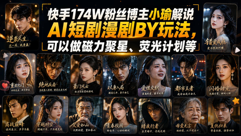 快手174W粉丝博主小瑜解说AI短剧漫剧搬运玩法，可以做磁力聚星、荧光计划等-翌晨科技网