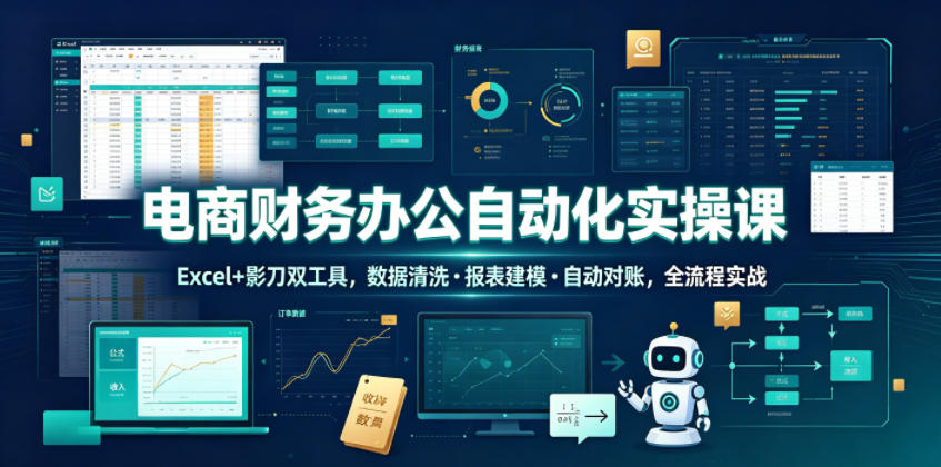 电商财务办公自动化实操课，Excel+影刀双工具，数据清洗・报表建模・自动对账，全流程实战-翌晨科技网