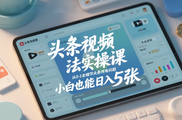 头条视频玩法实操课，从0-1全细节头条所有问题，小白也能日入5张-翌晨科技网