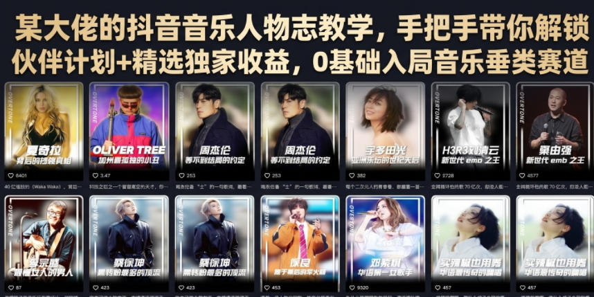 某大佬的抖音音乐人物志教学，手把手带你解锁伙伴计划+精选独家收益，0基础入局音乐垂类赛道-翌晨科技网