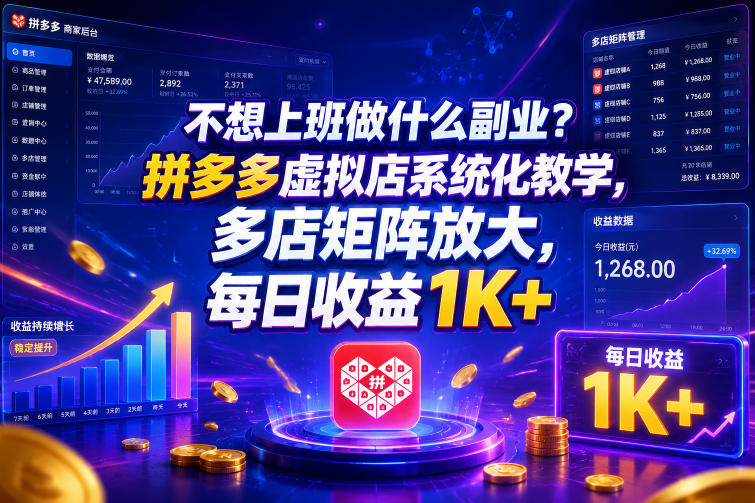 不想上班做什么副业？拼多多虚拟店系统化教学，多店矩阵放大，每日收益1K+【揭秘】-翌晨科技网