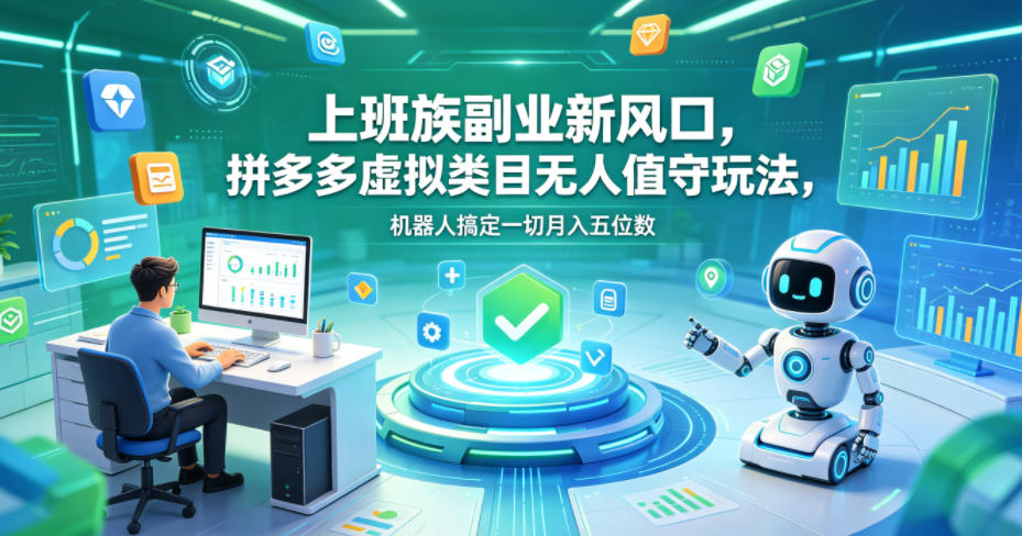 上班族副业新风口，拼多多虚拟类目无人值守玩法，机器人搞定一切月入五位数【揭秘】-翌晨科技网