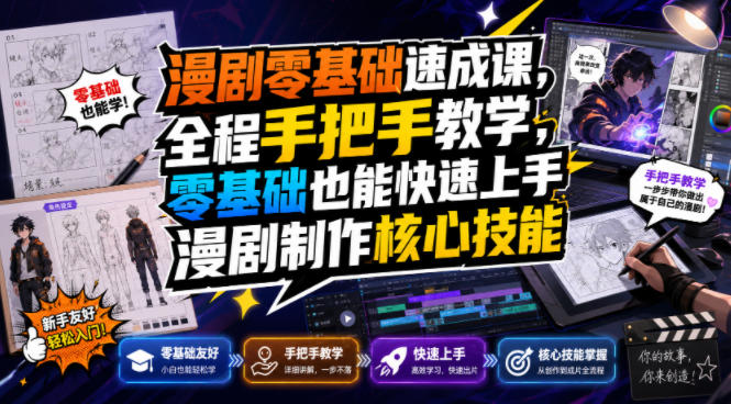 漫剧零基础速成课，全程手把手教学，零基础也能快速上手漫剧制作核心技能-翌晨科技网
