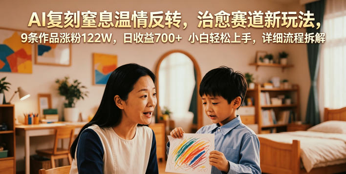 AI复刻窒息温情反转，治愈赛道新玩法，9条作品涨粉122W，日收益700+ 小白轻松上手，详细流程拆解-翌晨科技网