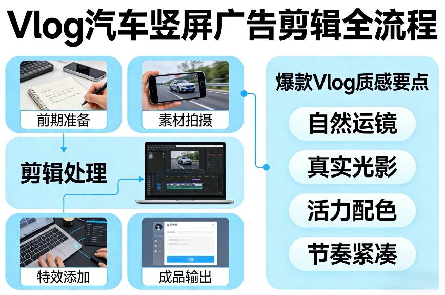 Vlog感觉汽车竖屏广告剪辑脚本全流程，拿捏爆款Vlog质感-翌晨科技网