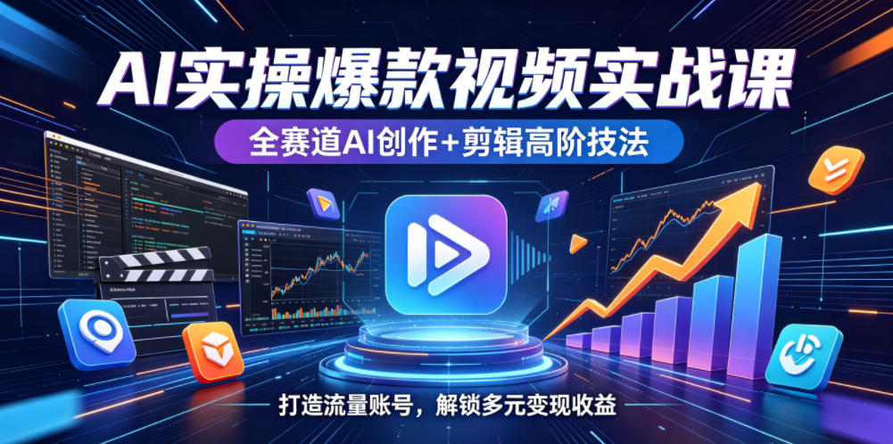 AI实操爆款视频实战课，全赛道AI创作+剪辑高阶技法，打造流量账号，解锁多元变现收益-翌晨科技网