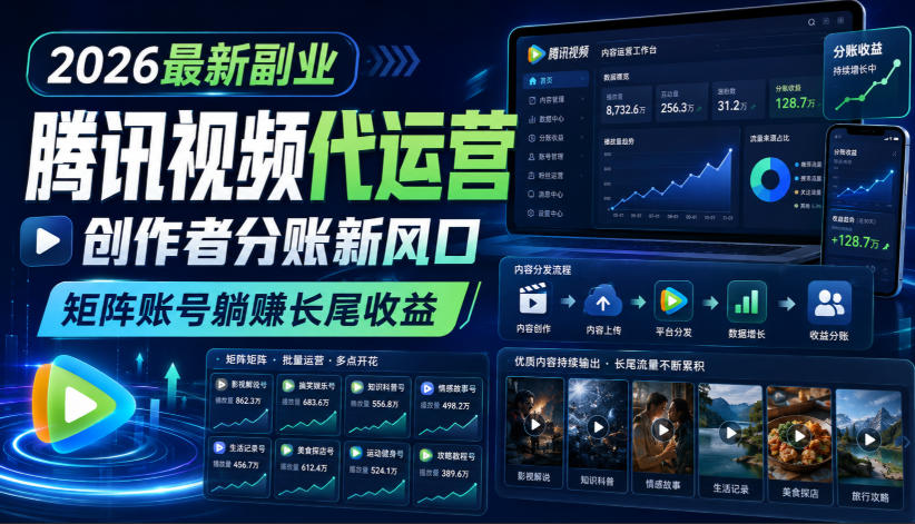 2026最新副业之腾讯视频代运营：创作者分账新风口，矩阵账号躺賺长尾收益【揭秘】-翌晨科技网