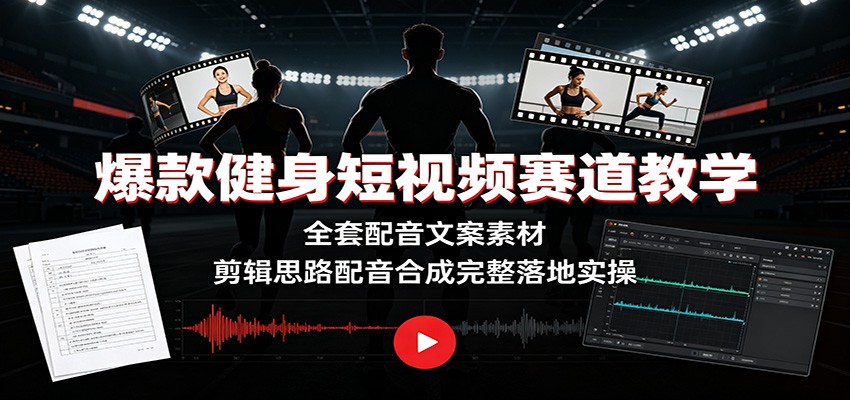 爆款健身短视频赛道教学：全套配音文案素材，剪辑思路配音合成完整落地实操-翌晨科技网