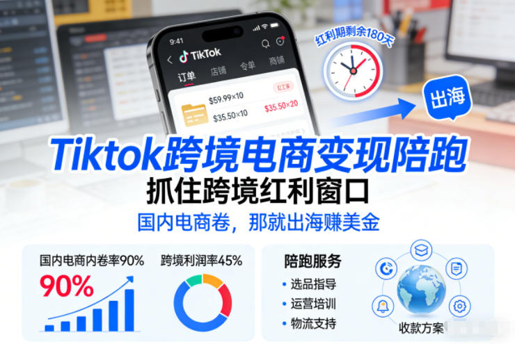 Tiktok跨境电商变现陪跑，抓住跨境红利窗口，国内电商卷，那就出海賺美金-翌晨科技网