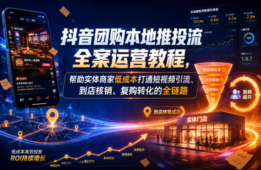 抖音团购本地推投流全案运营教程，帮助实体商家低成本打通短视频引流、到店核销、复购转化的全链路-翌晨科技网