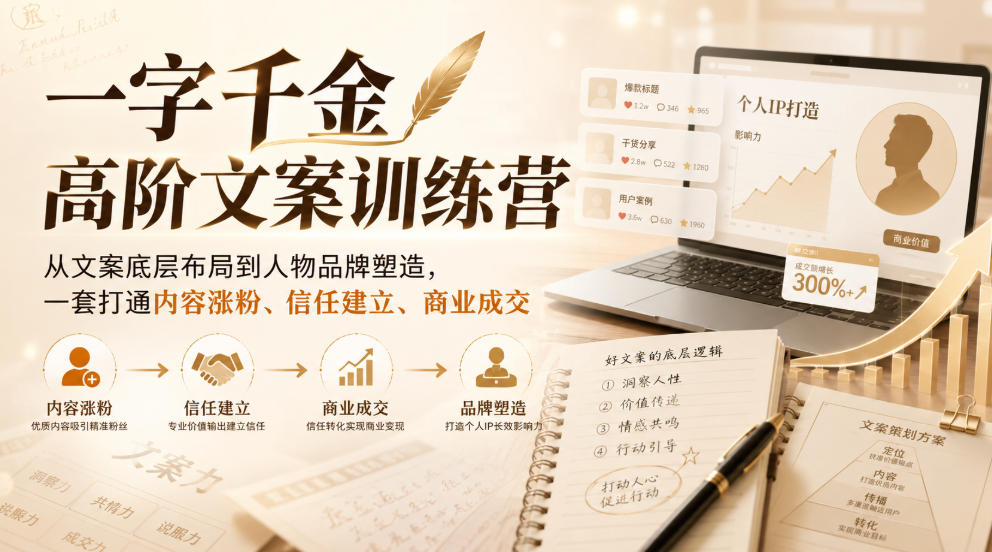 一字千金高阶文案训练营，从文案底层布局到人物品牌塑造，一套打通内容涨粉、信任建立、商业成交-翌晨科技网
