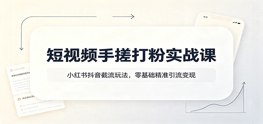 短视频手搓打粉实战课：小红书抖音截流玩法，零基础精准引流变现-翌晨科技网