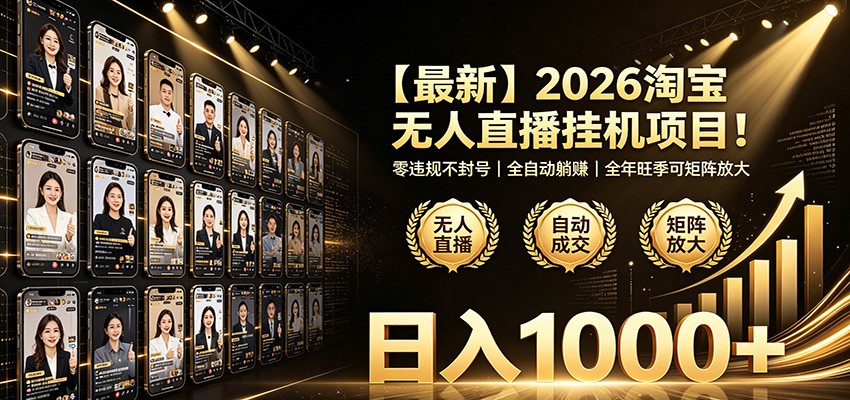 最新2026淘宝无人直播挂机项目！零违规不封号，全自动躺赚，日入1000+-翌晨科技网