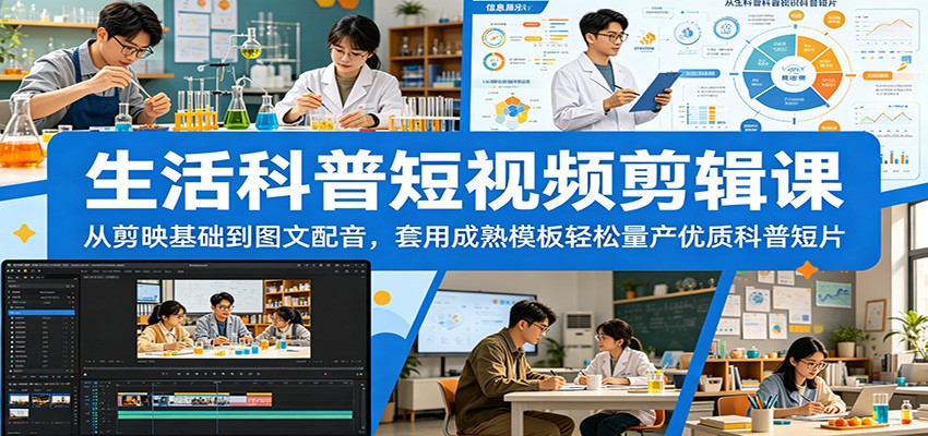 生活科普短视频剪辑课：从剪映基础到图文配音，套用成熟模板轻松量产优质科普短片-翌晨科技网