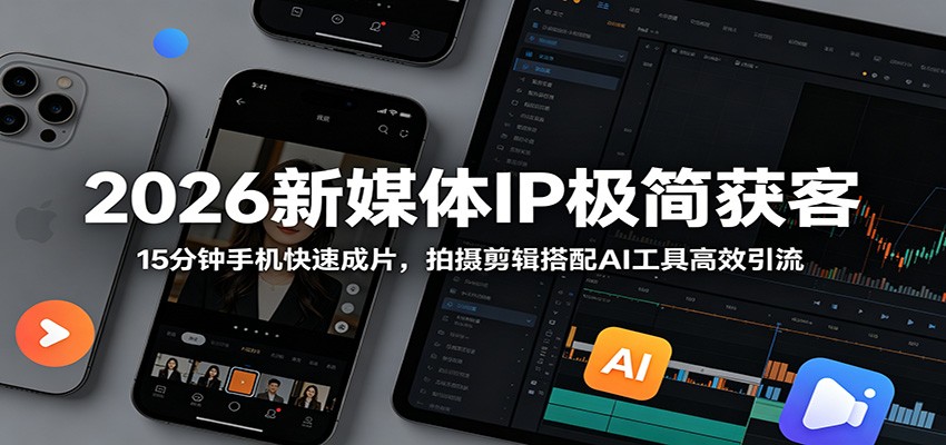 2026新媒体IP极简获客：15分钟手机快速成片，拍摄剪辑搭配AI工具高效引流-翌晨科技网