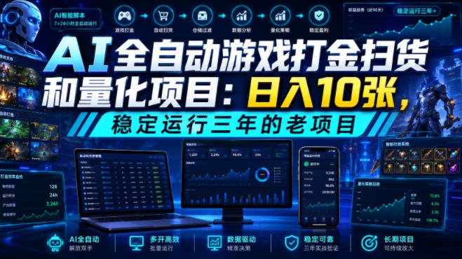 AI全自动游戏打金扫货和量化项目：日入10张，稳定运行三年的老项目！【揭秘】-翌晨科技网