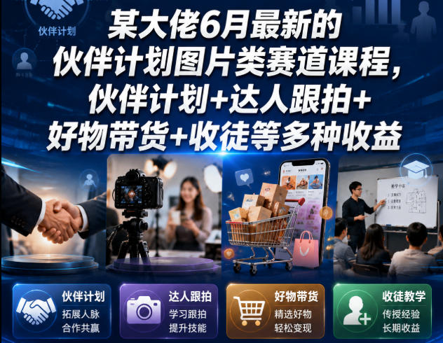 某大佬6月最新的伙伴计划图片类赛道课程，伙伴计划+达人跟拍+好物带货+收徒等多种收益-翌晨科技网