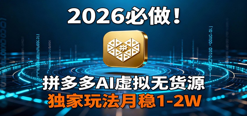 2026 必做!拼多多 AI 虚拟无货源,独家玩法月稳 1-2W-翌晨科技网