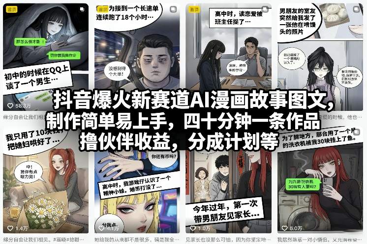 抖音爆火新赛道AI漫画故事图文,制作简单易上手,四十分钟一条作品,撸伙伴收益,分成计划等-翌晨科技网