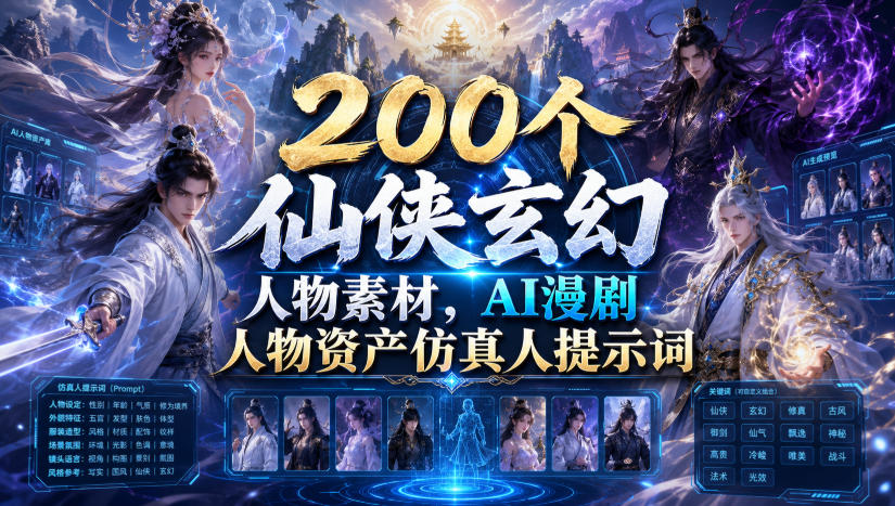 200个仙侠玄幻人物素材，AI漫剧人物资产仿真人提示词-翌晨科技网