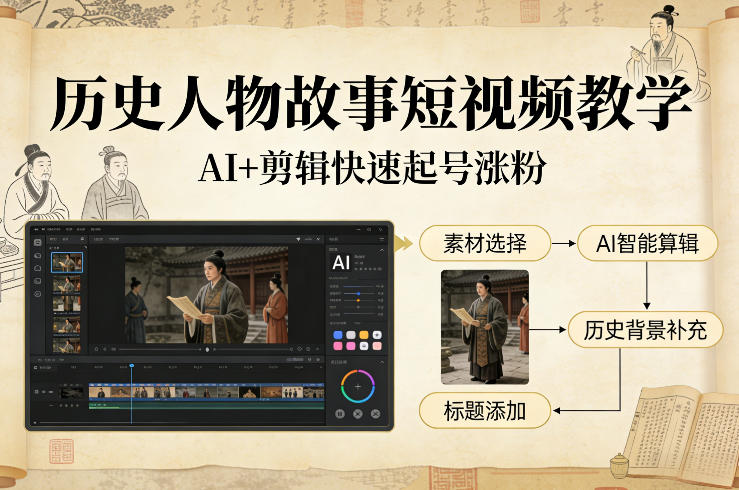 历史人物故事短视频教学，AI+剪辑制作历史人物题材短视频，快速起号涨粉-翌晨科技网