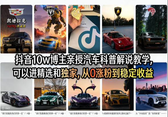 抖音10w博主亲授汽车科普解说教学，可以进精选和独家，从0涨粉到稳定收益（详细视频课程+1T素材）-翌晨科技网