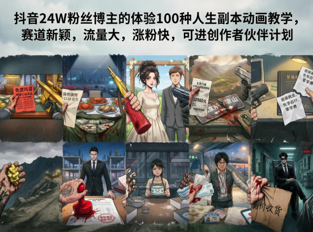 抖音24W粉丝博主的体验100种人生副本动画教学，赛道新颖，流量大，涨粉快，可进创作者伙伴计划-翌晨科技网