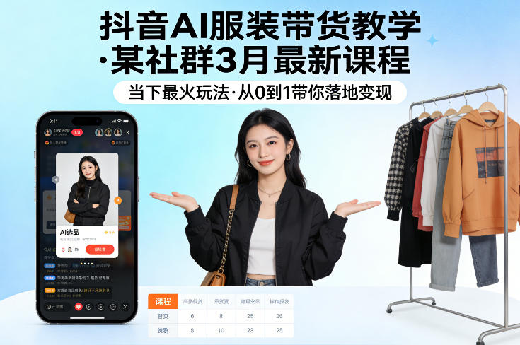 抖音AI服装带货教学，某社群3月最新课程，当下最火玩法，从0到1带你落地变现-翌晨科技网