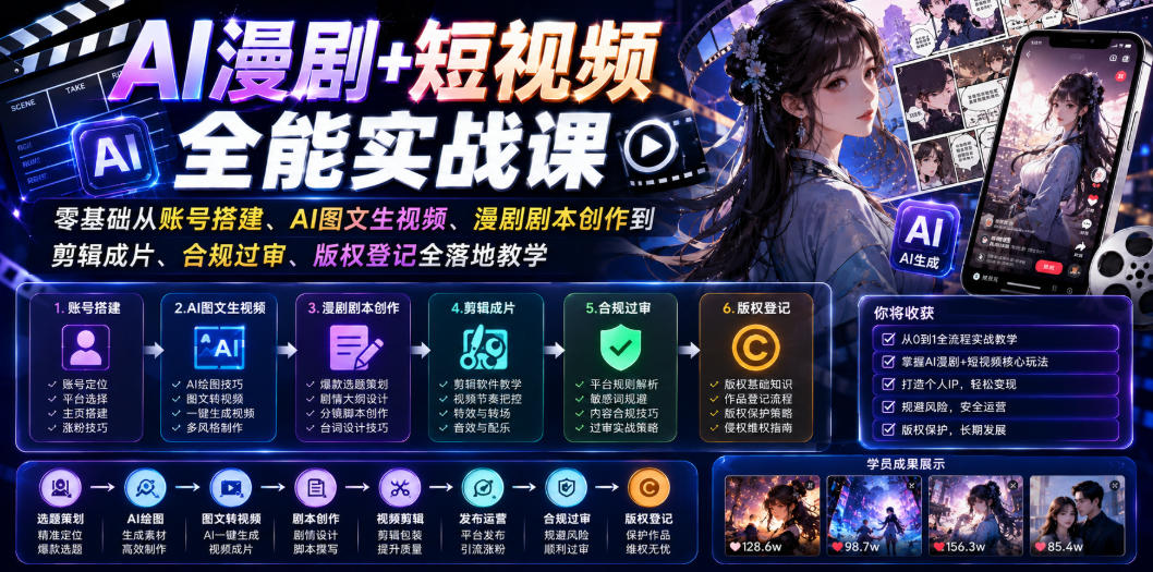 AI漫剧+短视频全能实战课｜零基础从账号搭建、AI图文生视频、漫剧剧本创作到剪辑成片、合规过审、版权登记全落地教学-翌晨科技网