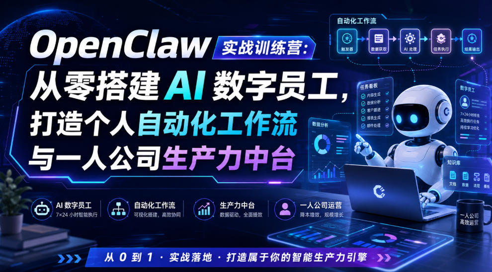 OpenClaw实战训练营：从零搭建AI数字员工，打造个人自动化工作流与一人公司生产力中台-翌晨科技网